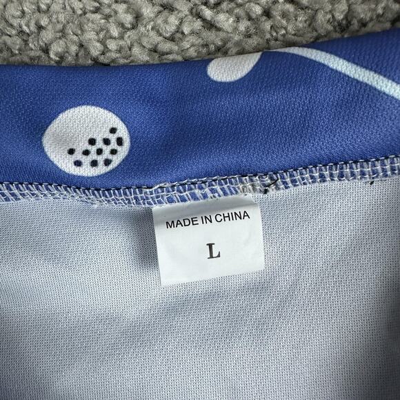 Golf Polo Shirt Mens Large Blue All Over Print Clubs Balls Novelty Short Sleeve - Picture 4 of 11